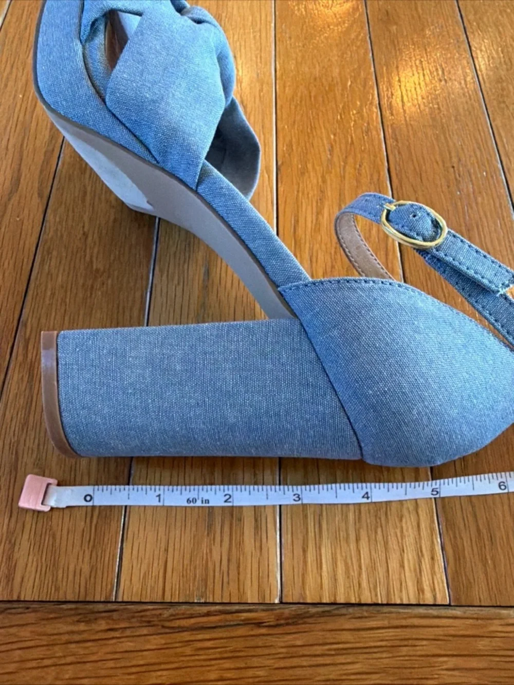 New Loft Tie Knot Blue Denim Platform Heels Shoes Size 7.5 casual, career, club